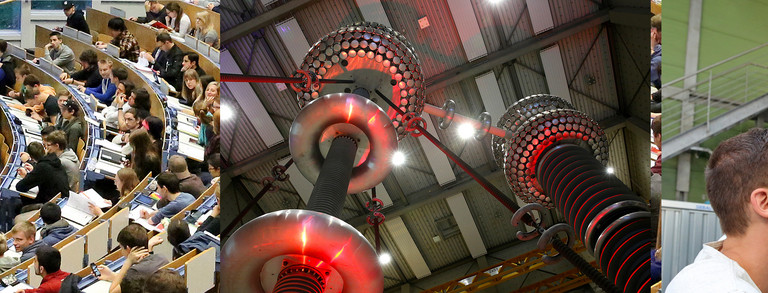 Fotocollage Hörsaal, HGÜ Testzentrum, Ladesäule von innen 
