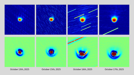 Falschfarbaufnahmen der Staub-Coma