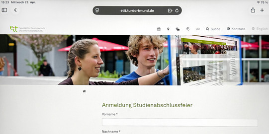 Webseite Anmeldung iPad