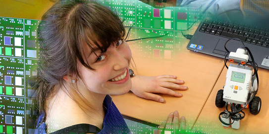 Fotomontage Mädchen mit Mindstorm Roboter
